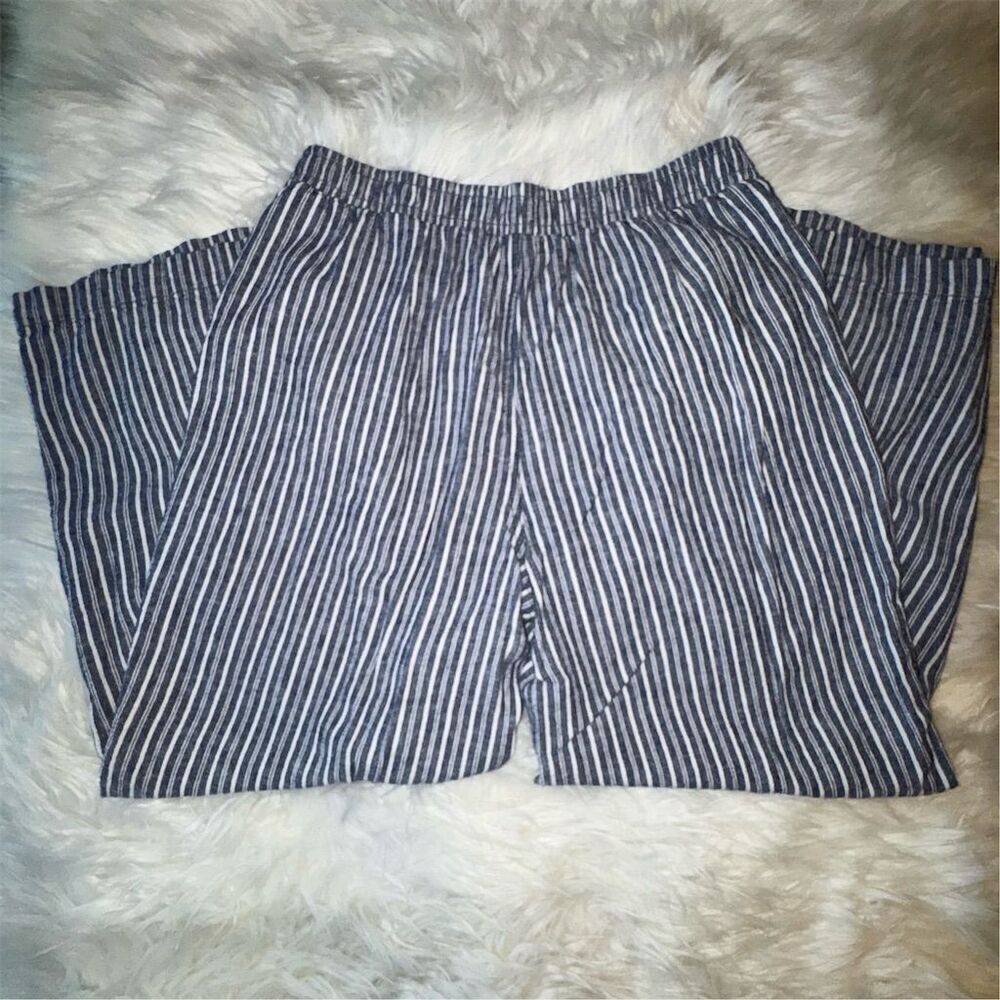 Briggs Women's XL Blue Striped Wide-Leg Linen Blend Pants Casual - Picture 5 of 12